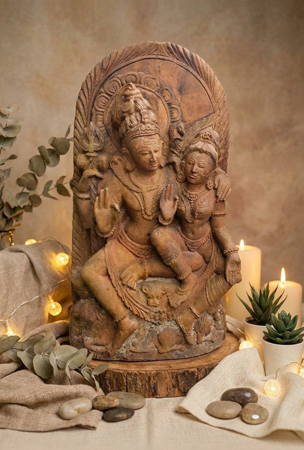 Shiv-Shakti - Handcarved Sandstone Sculpture