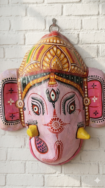 Lotus Crown Ganesha – Handcrafted Odisha Paper Mâché Heritage Wall Mask.
