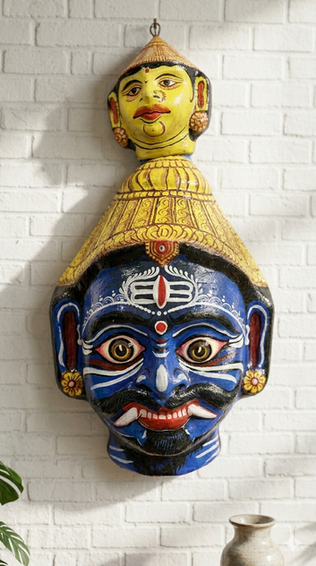 Nila Bhairava Heritage Mask – Handcrafted Odisha Paper Mâché Wall Art.