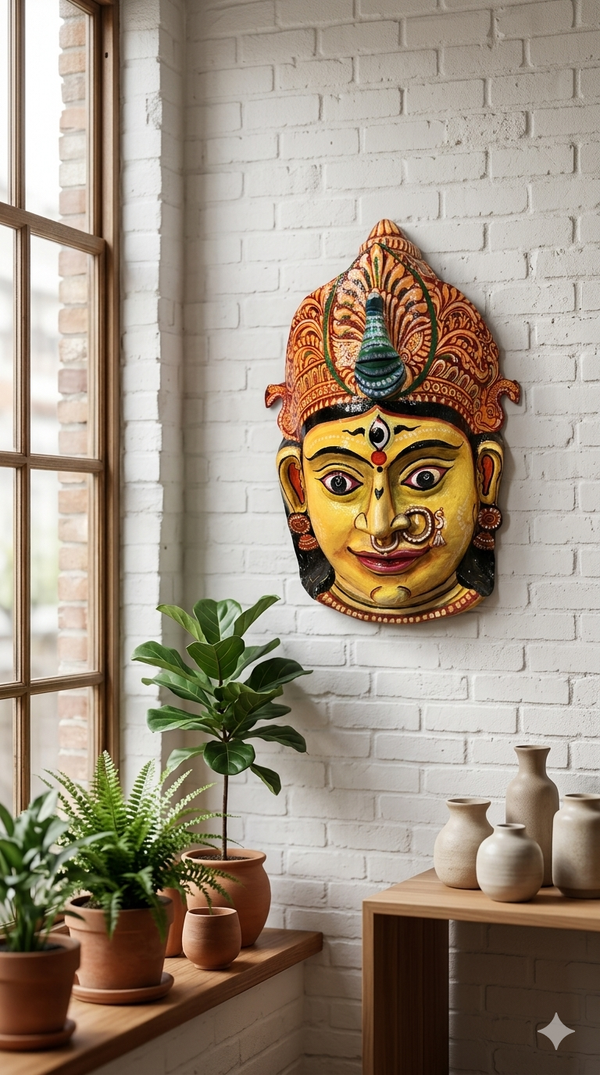 Devi Shakti Heritage Mask – Handcrafted Odisha Paper Mâché Wall Art.