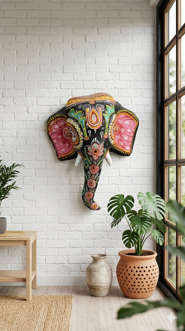 Floral Ganesha Majesty – Handcrafted Odisha Paper Mâché Heritage Wall Mask.