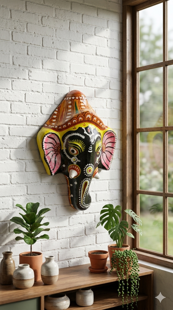 Royal Ganesha Heritage Mask – Handcrafted Odisha Paper Mâché Wall Décor.