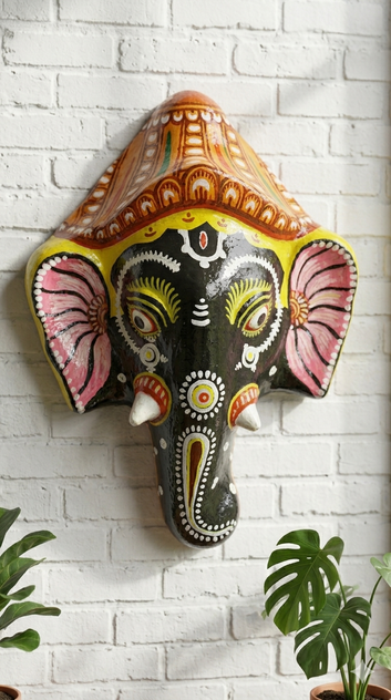 Royal Ganesha Heritage Mask – Handcrafted Odisha Paper Mâché Wall Décor.