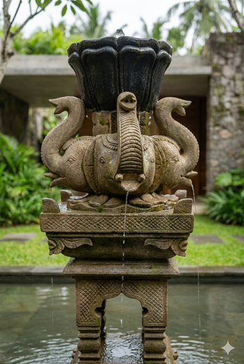 Vrindavan Royal Elephant Stone Water Fountain – Handcrafted Maharashtra Art