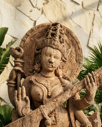 Divine Wisdom Saraswati – Handcrafted Odisha Sandstone Masterpiece.