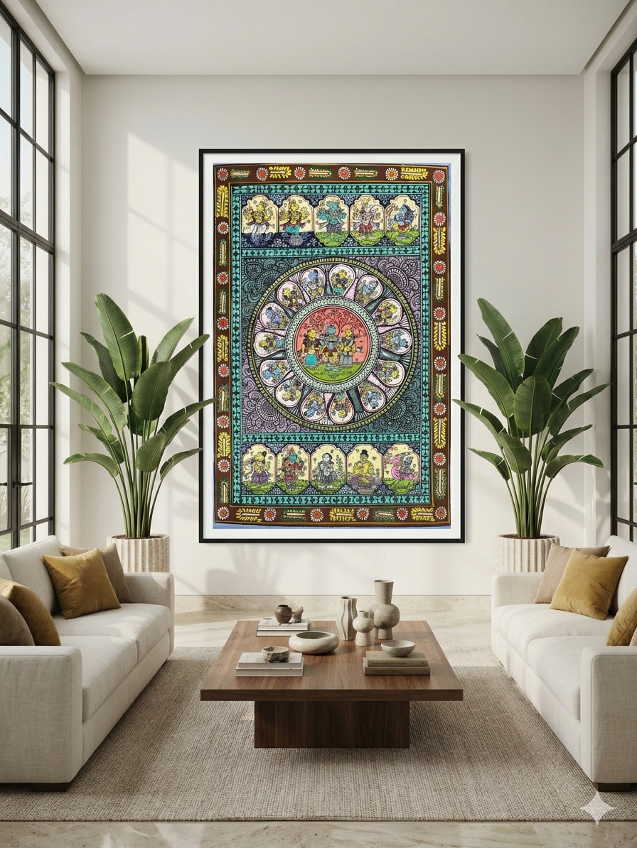 Traditional Krishna Raas Chakra Pattachitra Painting from Odisha