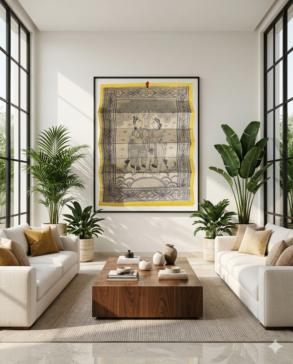 Divine Radha Krishna Palm Leaf Art
