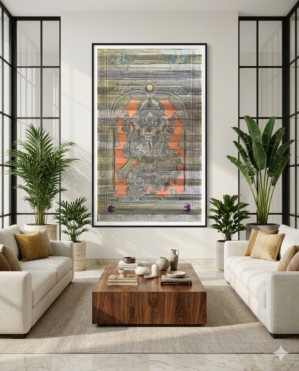 Ganesha Palm Leaf Engraving Painting