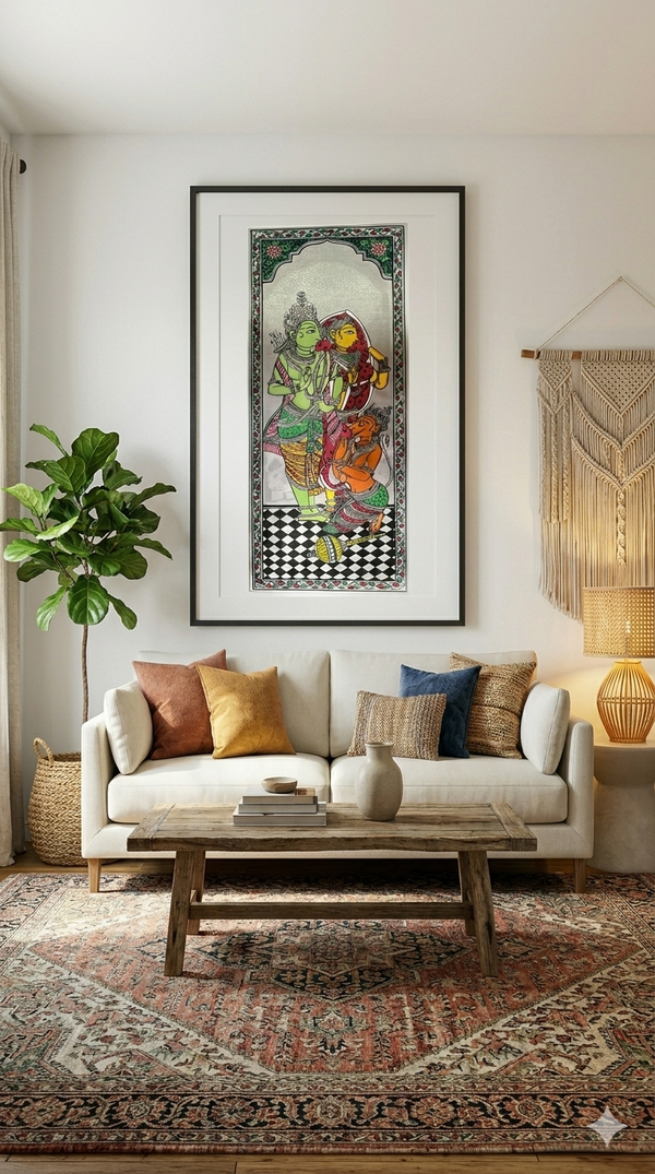 Eternal Bhakti: Rama, Sita & Hanuman on Tussar Silk