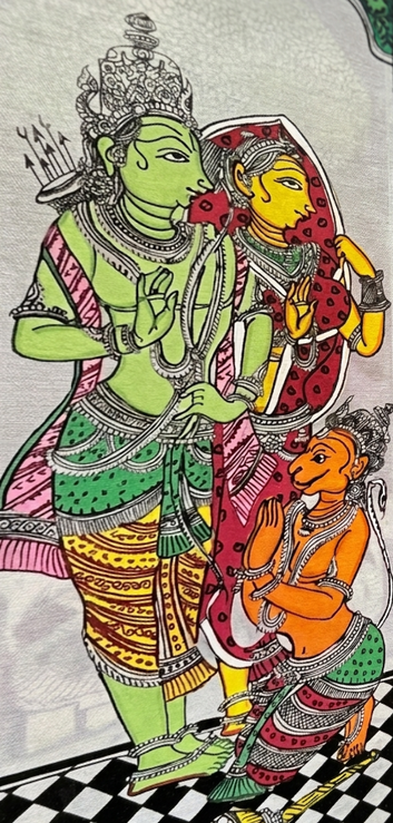 Eternal Bhakti: Rama, Sita & Hanuman on Tussar Silk