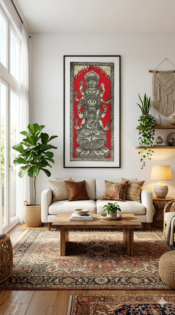 Traditional Odisha Tussar Silk Pattachitra Painting.
