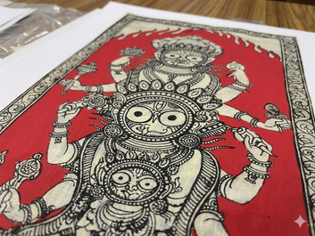 Traditional Odisha Tussar Silk Pattachitra Painting.