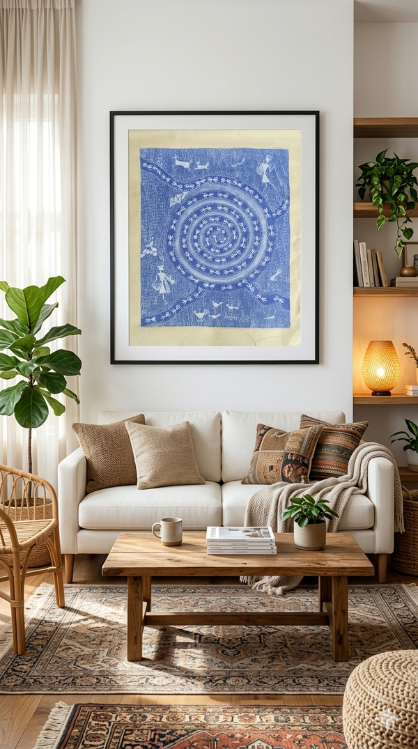 Spiral of Harmony – Handcrafted Warli Tribal Art Painting