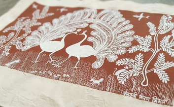 Twin Peacocks of Harmony – Handcrafted Warli Tribal Art Painting