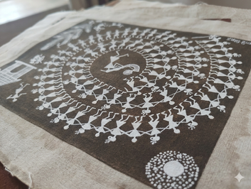 Tarpa Dance Celebration – Handcrafted Warli Tribal Art Painting