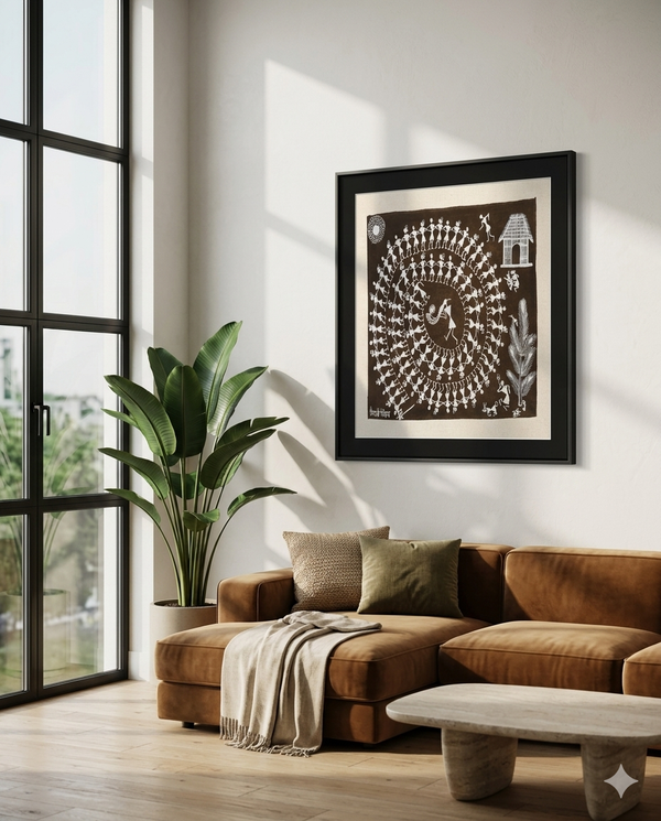 Tarpa Dance Celebration – Handcrafted Warli Tribal Art Painting