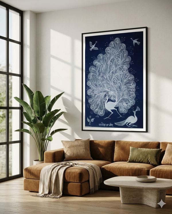 Majestic Peacock – Handcrafted Warli Tribal Art Painting