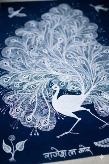 Majestic Peacock – Handcrafted Warli Tribal Art Painting