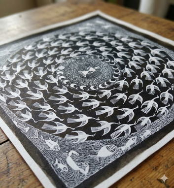 Circle of Life – Handcrafted Warli Fish Motif Painting