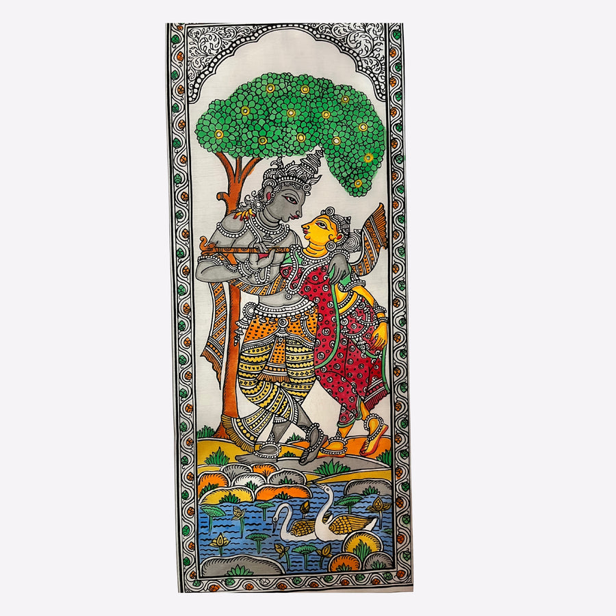 Hand painted Intricate Radha - Krishna Tussar Silk Painting