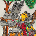 Hand painted Intricate Radha - Krishna Tussar Silk Painting