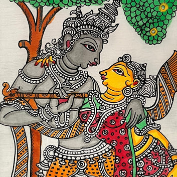 Hand painted Intricate Radha - Krishna Tussar Silk Painting