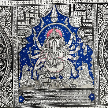 Ganesha's Mythological Tales - Hand-Painted Pattachitra Painting.