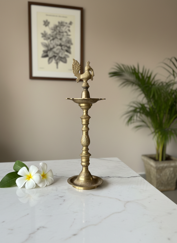 Handcrafted Peacock Deepam sculpture
