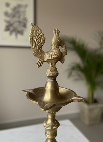 Traditional Peacock Diya - Handcrafted Brass Oil Lamp