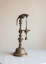 Vintage Brass Bird Lamp - Temple Oil Lamp with Chain & Bells