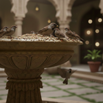 Hand-Carved Sandstone Birdfeeder - Traditional Indian Garden Fountain