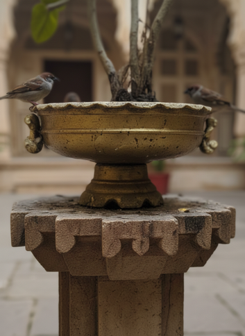 Hand-Carved Sandstone Fountain - Traditional Indian Courtyard Water Feature