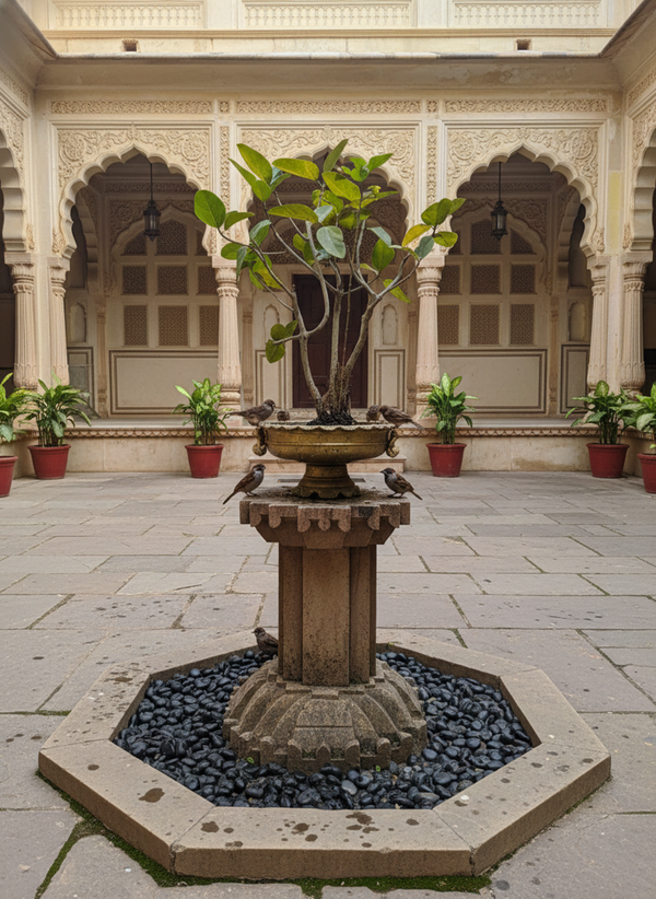 Hand-Carved Sandstone Fountain - Traditional Indian Courtyard Water Feature