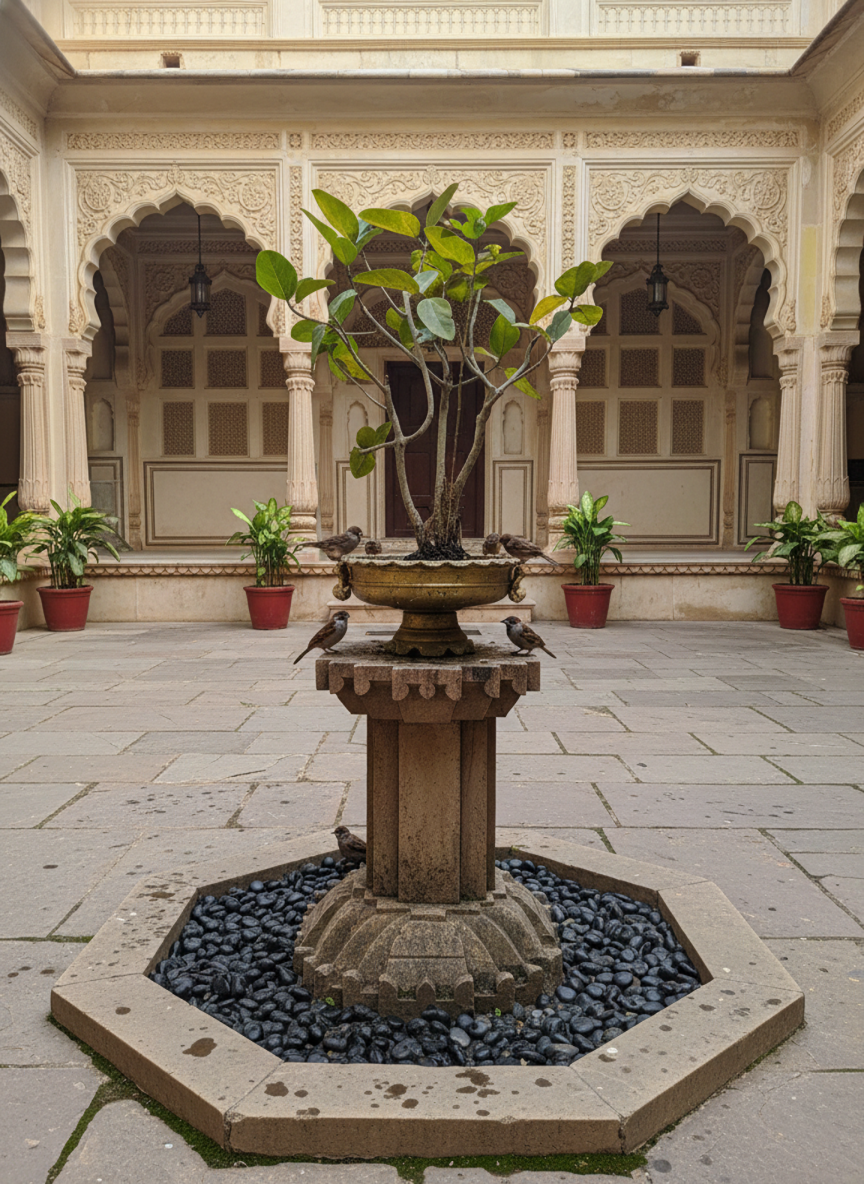 Hand-Carved Sandstone Fountain - Traditional Indian Courtyard Water Feature