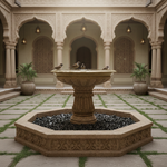 Hand-Carved Sandstone Birdfeeder - Traditional Indian Garden Fountain