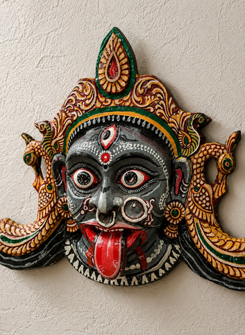 Mahakali Heritage Mask – Handcrafted Odisha Paper Mâché Ritual Wall Art.