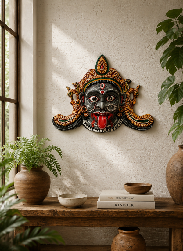 Mahakali Heritage Mask – Handcrafted Odisha Paper Mâché Ritual Wall Art.