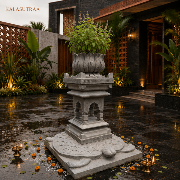 Kurma Basalt Stone Tulsi Vrindavan Planter